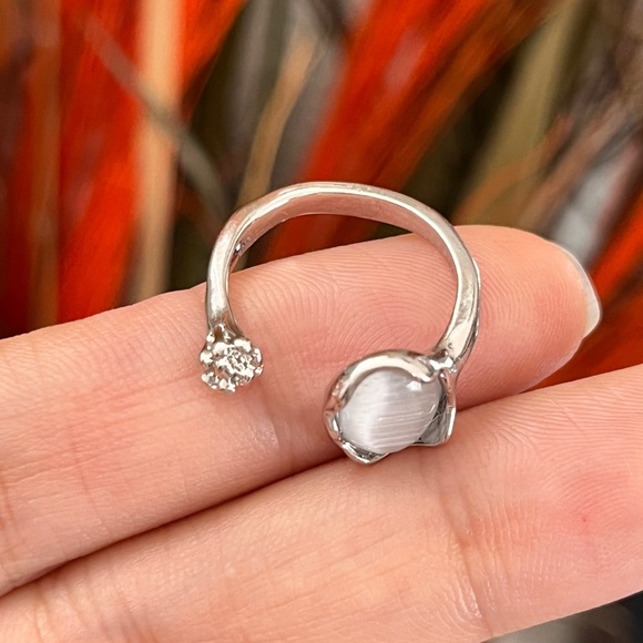 S925 Silver White Stone Flower Chunky Open Ring,Big Silver Heart Ring for … - Picture 5 of 6